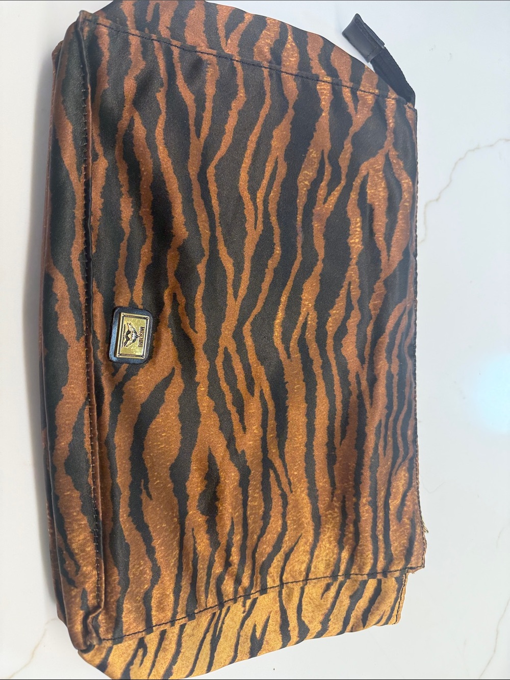 Moschino Black & Copper Tiger Stripe satin  clutch